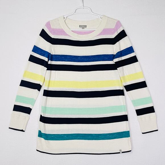 Talbots Sweater Womens Medium White Striped Long Sleeve Soft Stretchy Classic - Picture 1 of 16